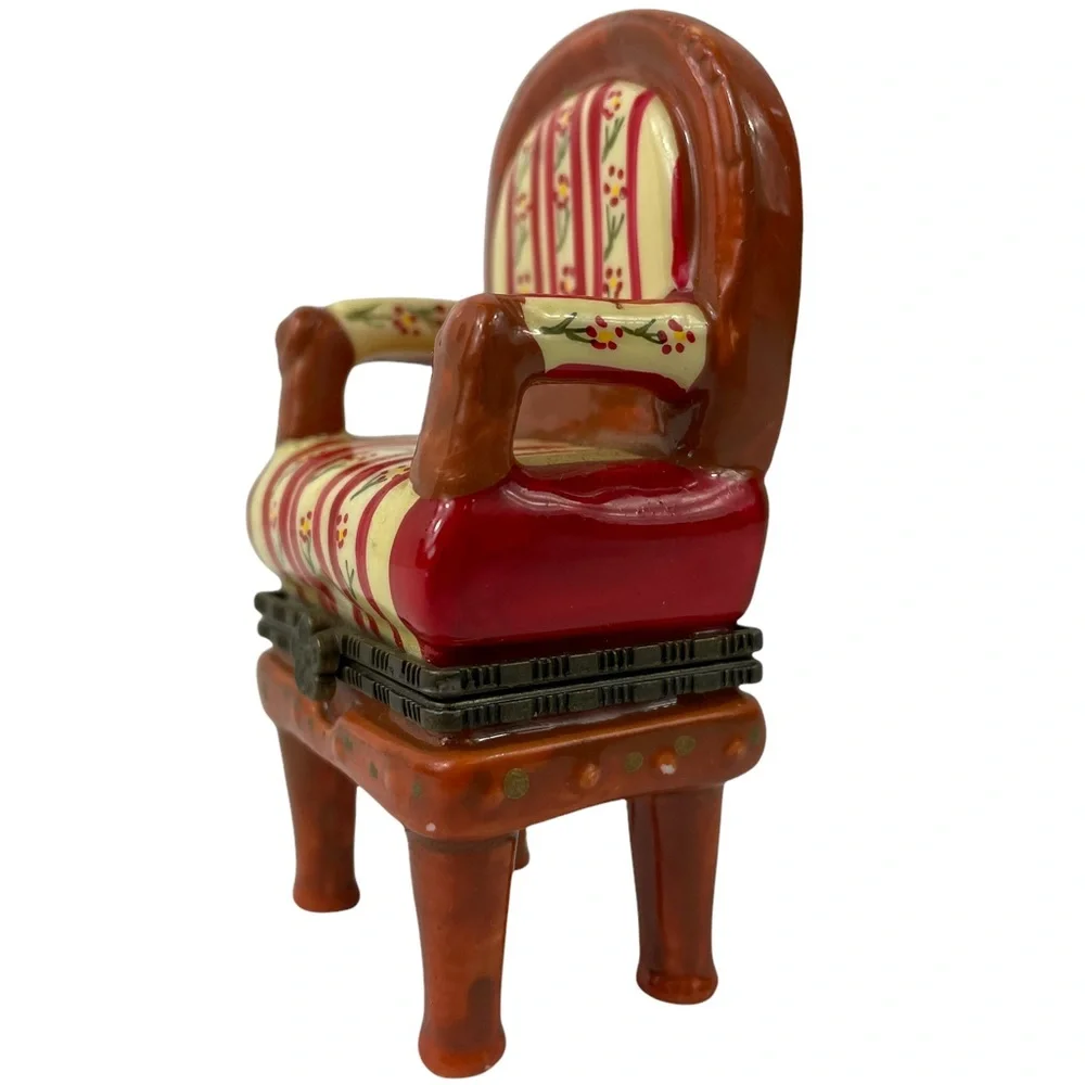 Vintage Limoges MCM Hand Painted Floral Striped Grandma Chair Cottagecore Pill